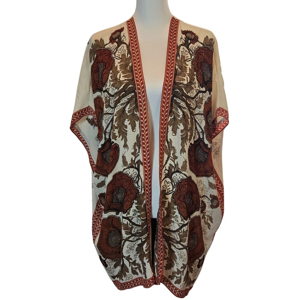 MAX STUDIO Women Short Sleeve Ruana /Kimono/Coverup  Sz: S Rust/Brown